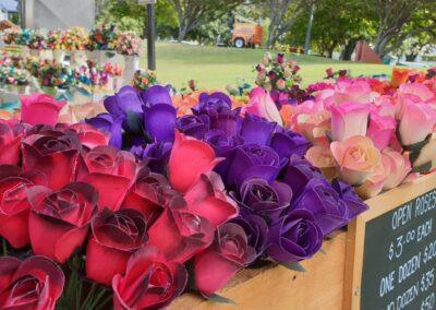 A close up of various coloured roses